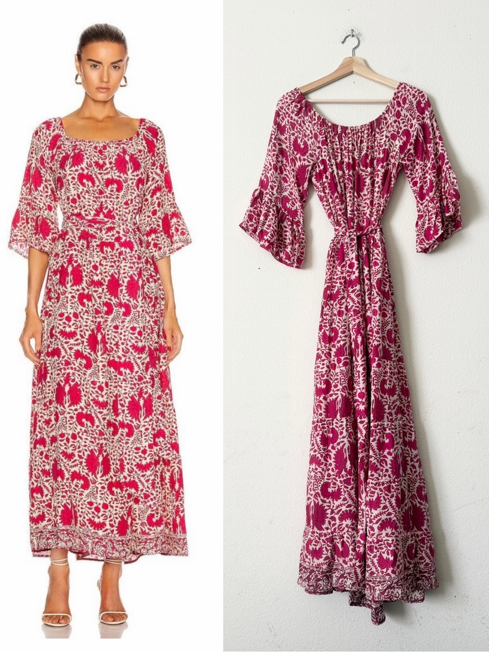 Natalie Martin MEDIUM Mesa 100% silk maxi dress in Wing Print Bougainvillea pink